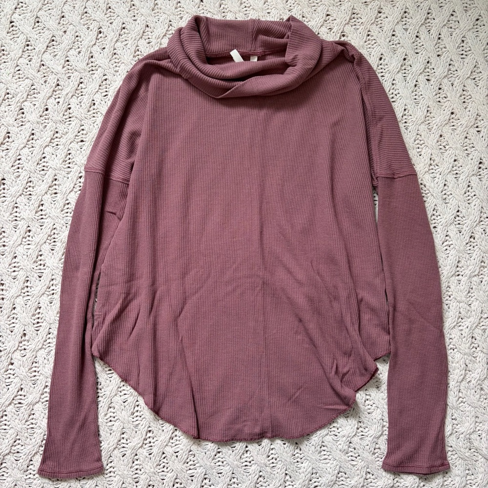 Babaton Mauve Cowl Neck Top - Aritzia Waffle Knit - Size Large - Picture 2 of 7